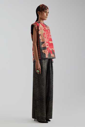 Buy Aseem Kapoor Grey Crepe High Neck Bulan Printed Boxy Top And Trouser Set Online at Aza Fashions Buy_Aseem Kapoor_Grey Crepe High Neck Bulan Printed Boxy Top And Trouser Set _Online_at_Aza_Fashions