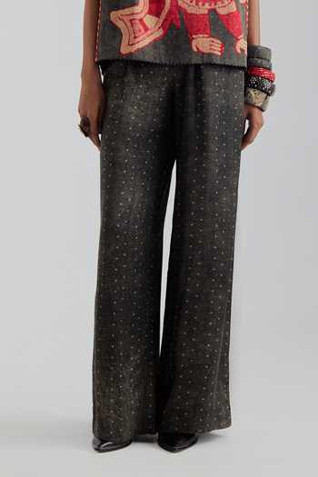 Aseem Kapoor Grey Crepe High Neck Bulan Printed Boxy Top And Trouser Set at Aza Fashions Aseem Kapoor_Grey Crepe High Neck Bulan Printed Boxy Top And Trouser Set _at_Aza_Fashions