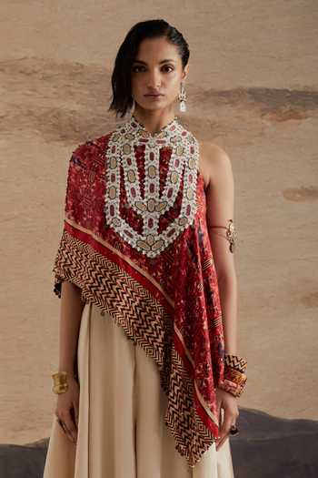 Buy Aseem Kapoor Red Twill, Silk High Neck Rasa One Shoulder Top And Skirt Set Buy_Aseem Kapoor_Red Twill, Silk High Neck Rasa One Shoulder Top And Skirt Set