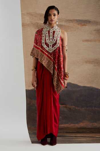 Aseem Kapoor Rasa One Shoulder Top & Draped Skirt Set
