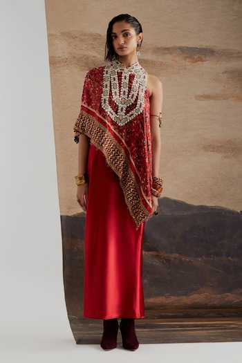 Buy Aseem Kapoor Red Twill, Satin One Shoulder Rasa Top And Straight Skirt Set Online at Aza Fashions Buy_Aseem Kapoor_Red Twill, Satin One Shoulder Rasa Top And Straight Skirt Set _Online_at_Aza_Fashions