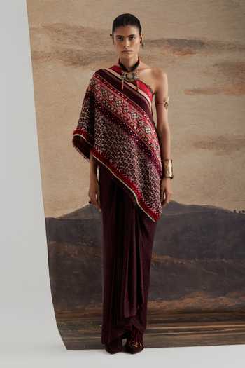 Shop Aseem Kapoor Purple Crepe, Twill One Shoulder Rasa Top And Draped Skirt Set Online at Aza Fashions Shop_Aseem Kapoor_Purple Crepe, Twill One Shoulder Rasa Top And Draped Skirt Set _Online_at_Aza_Fashions