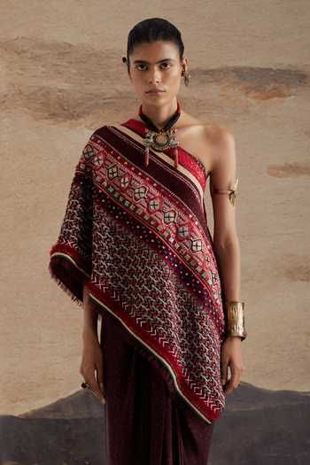 Aseem Kapoor Purple Crepe, Twill One Shoulder Rasa Top And Draped Skirt Set at Aza Fashions Aseem Kapoor_Purple Crepe, Twill One Shoulder Rasa Top And Draped Skirt Set _at_Aza_Fashions