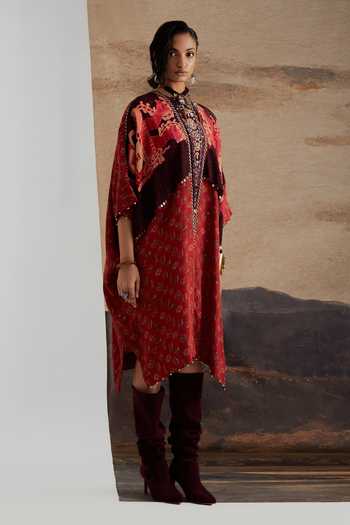Aseem Kapoor Red Crepe Miraat Printed And Embroidered Tunic Online at Aza Fashions Aseem Kapoor_Red Crepe Miraat Printed And Embroidered Tunic _Online_at_Aza_Fashions