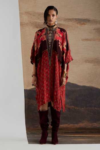 Shop Aseem Kapoor Red Crepe Miraat Printed And Embroidered Tunic Online at Aza Fashions Shop_Aseem Kapoor_Red Crepe Miraat Printed And Embroidered Tunic _Online_at_Aza_Fashions