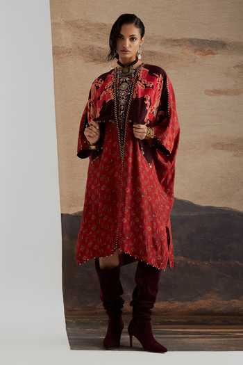 Aseem Kapoor Red Crepe Miraat Printed And Embroidered Tunic at Aza Fashions Aseem Kapoor_Red Crepe Miraat Printed And Embroidered Tunic _at_Aza_Fashions