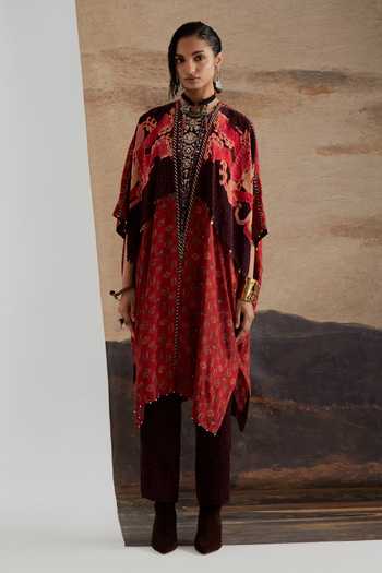 Aseem Kapoor Red Crepe, Twill Miraat Printed Tunic And Bandhani Trouser Set Online at Aza Fashions Aseem Kapoor_Red Crepe, Twill Miraat Printed Tunic And Bandhani Trouser Set _Online_at_Aza_Fashions