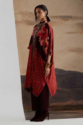 Buy Aseem Kapoor Red Crepe, Twill Miraat Printed Tunic And Bandhani Trouser Set Online at Aza Fashions Buy_Aseem Kapoor_Red Crepe, Twill Miraat Printed Tunic And Bandhani Trouser Set _Online_at_Aza_Fashions