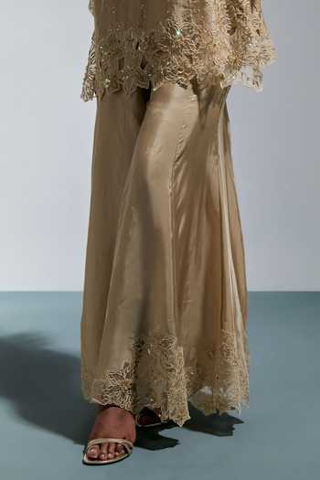 One Not Two_Grey Silk V-neck Embroidered Kurta And Sharara Set _Online_at_Aza_Fashions