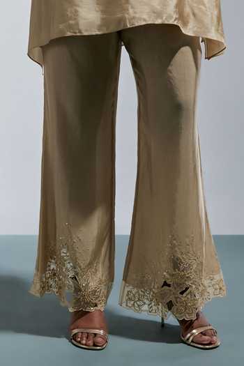 Shop_One Not Two_Ivory Silk Round Neck Floral Embroidered Kurta And Pant Set _Online_at_Aza_Fashions