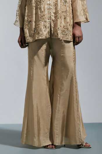 Buy_One Not Two_Grey Silk V-neck Embroidered Kurta With Sharara _Online_at_Aza_Fashions