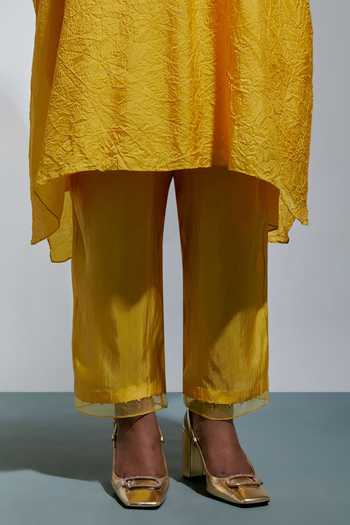 Shop_One Not Two_Yellow Silk, Cotton V-neck Embroidered Kaftan And Pant Set _Online_at_Aza_Fashions