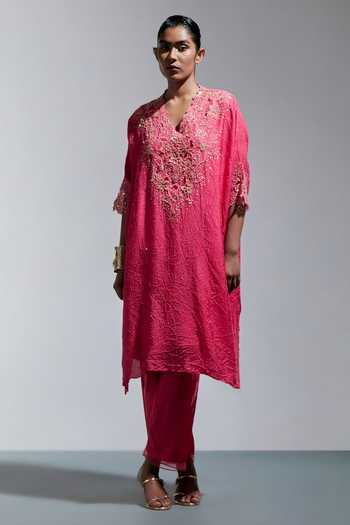 One Not Two Neckline Embroidered Kaftan & Pant Set 