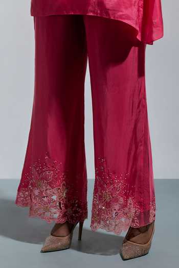 Shop One Not Two Pink Silk Round Neck, Yes Embroidered Straight Kurta And Pant Set Online at Aza Fashions Shop_One Not Two_Pink Silk Round Neck, Yes Embroidered Straight Kurta And Pant Set _Online_at_Aza_Fashions