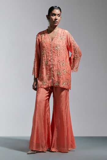 One Not Two Floral Sequin Work Kurta With Sharara 