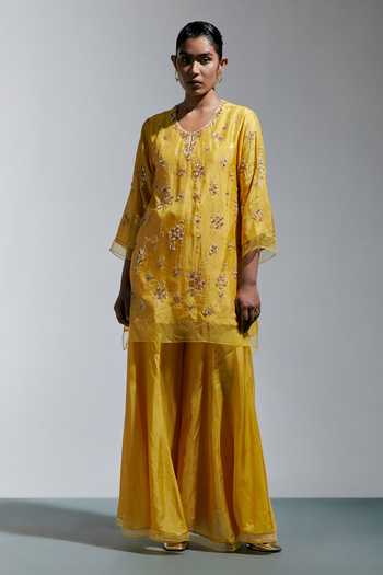 One Not Two Scattered Floral Embroidered Kurta With Sharara 