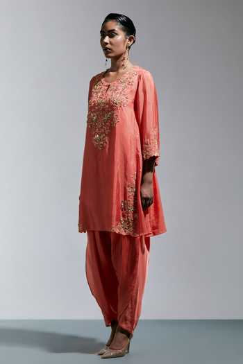 Buy One Not Two Peach Silk, Cotton Scoop Neck Sequin Work Kurta And Salwar Set Online at Aza Fashions Buy_One Not Two_Peach Silk, Cotton Scoop Neck Sequin Work Kurta And Salwar Set _Online_at_Aza_Fashions