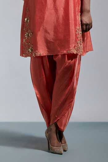 Shop One Not Two Peach Silk, Cotton Scoop Neck Sequin Work Kurta And Salwar Set Online at Aza Fashions Shop_One Not Two_Peach Silk, Cotton Scoop Neck Sequin Work Kurta And Salwar Set _Online_at_Aza_Fashions