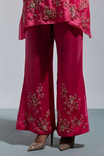 One Not Two Pink Silk V-neck Embroidered Straight Kurta And Pant Set at Aza Fashions One Not Two_Pink Silk V-neck Embroidered Straight Kurta And Pant Set _at_Aza_Fashions