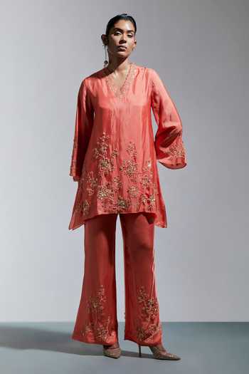 One Not Two Embroidered Straight Kurta & Pant Set 
