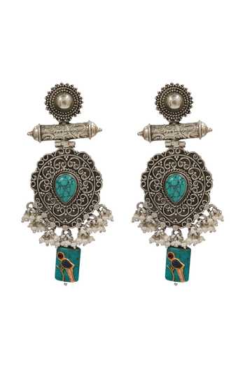 Sangeeta Boochra Green Handcrafted Oxidised Turquoise Earrings Online at Aza Fashions Sangeeta Boochra_Green Handcrafted Oxidised Turquoise Earrings _Online_at_Aza_Fashions