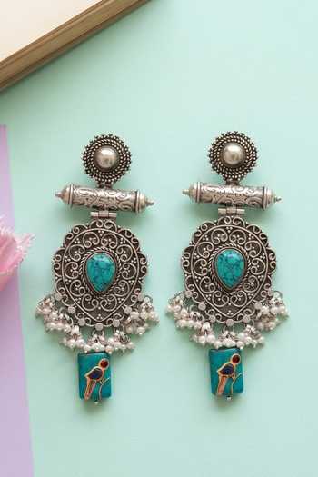 Sangeeta Boochra Handcrafted Oxidised Turquoise Earrings 