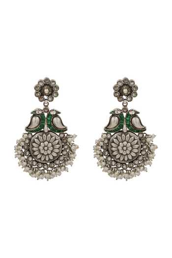 Sangeeta Boochra Green Handcrafted Bird Motif Oxidised Earrings Online at Aza Fashions Sangeeta Boochra_Green Handcrafted Bird Motif Oxidised Earrings _Online_at_Aza_Fashions
