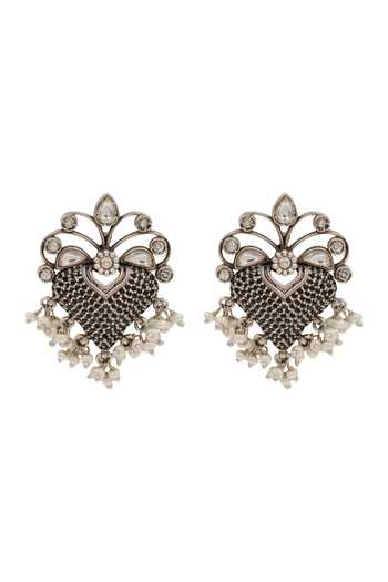 Sangeeta Boochra Silver Plated Oxidised Kundan And Pearl Earrings Online at Aza Fashions Sangeeta Boochra_Silver Plated Oxidised Kundan And Pearl Earrings _Online_at_Aza_Fashions