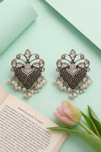 Sangeeta Boochra Oxidised Kundan & Pearl Earrings