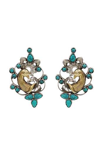 Sangeeta Boochra Gold Plated Peacock Motif Earrings Online at Aza Fashions Sangeeta Boochra_Gold Plated Peacock Motif Earrings _Online_at_Aza_Fashions