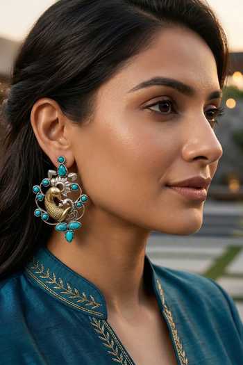 Sangeeta Boochra Peacock Motif Dual-Plated Earrings 