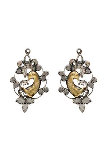 Sangeeta Boochra Gold Plated Handcrafted Peacock Earrings Online at Aza Fashions Sangeeta Boochra_Gold Plated Handcrafted Peacock Earrings _Online_at_Aza_Fashions