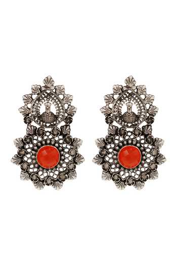 Sangeeta Boochra Orange Artisan Peacock Oxidised Earrings Online at Aza Fashions Sangeeta Boochra_Orange Artisan Peacock Oxidised Earrings _Online_at_Aza_Fashions