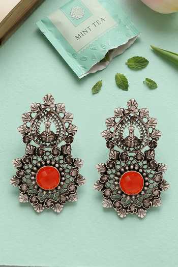 Sangeeta Boochra Artisan Peacock Oxidised Earrings 