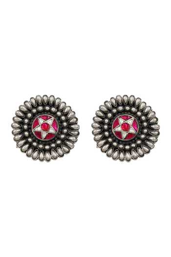 Sangeeta Boochra Pink Artisan Oxidised Kundan Earrings Online at Aza Fashions Sangeeta Boochra_Pink Artisan Oxidised Kundan Earrings _Online_at_Aza_Fashions