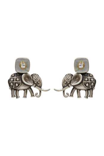 Sangeeta Boochra Elephant Motif Oxidised Stud Earrings 
