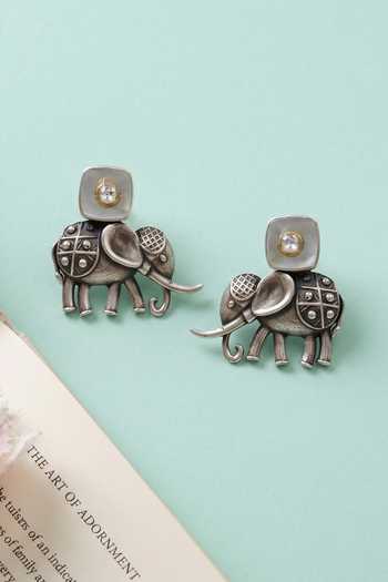 Sangeeta Boochra Elephant Motif Oxidised Stud Earrings 