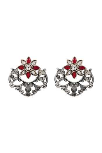 Sangeeta Boochra Red Artisan Floral Kundan Earrings Online at Aza Fashions Sangeeta Boochra_Red Artisan Floral Kundan Earrings _Online_at_Aza_Fashions