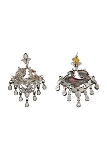Sangeeta Boochra Heritage Peacock Kundan Silver Earrings 