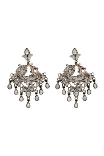 Sangeeta Boochra Red Heritage Peacock Kundan Silver Earrings Online at Aza Fashions Sangeeta Boochra_Red Heritage Peacock Kundan Silver Earrings _Online_at_Aza_Fashions