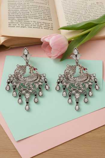 Sangeeta Boochra Heritage Peacock Kundan Silver Earrings 
