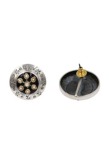 Sangeeta Boochra Floral Kundan Oxidised Stud Earrings 