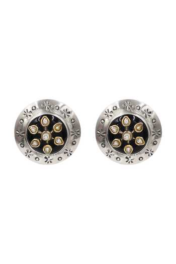 Sangeeta Boochra Black Floral Kundan Oxidised Stud Earrings Online at Aza Fashions Sangeeta Boochra_Black Floral Kundan Oxidised Stud Earrings _Online_at_Aza_Fashions
