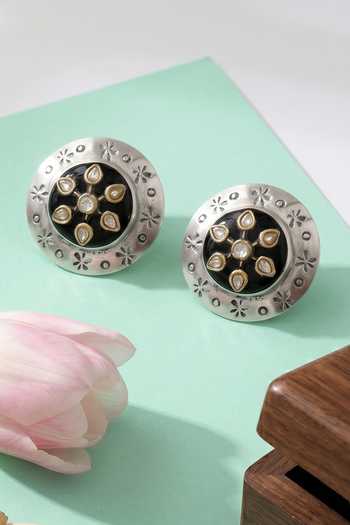 Sangeeta Boochra Floral Kundan Oxidised Stud Earrings 