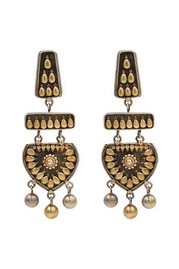 Sangeeta Boochra Gold Plated Handcrafted Dual Tribal Earrings Online at Aza Fashions Sangeeta Boochra_Gold Plated Handcrafted Dual Tribal Earrings _Online_at_Aza_Fashions