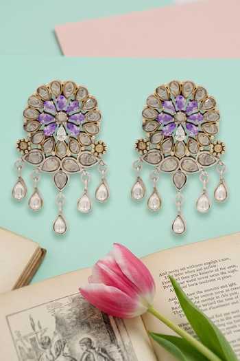 Sangeeta Boochra Artisan Dual Tone Kundan Floral Earrings 