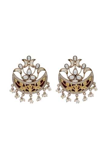 Sangeeta Boochra Gold Plated Dual Kundan And Pearl Earrings Online at Aza Fashions Sangeeta Boochra_Gold Plated Dual Kundan And Pearl Earrings _Online_at_Aza_Fashions