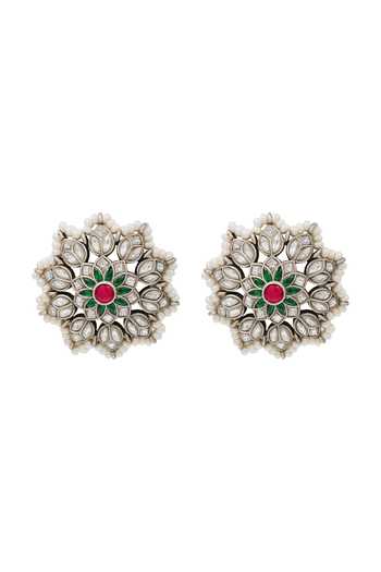 Sangeeta Boochra Green Artisan Kundan Stud Earrings Online at Aza Fashions Sangeeta Boochra_Green Artisan Kundan Stud Earrings _Online_at_Aza_Fashions