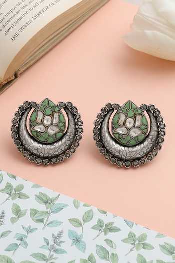 Sangeeta Boochra Heritage Lotus Oxidised Earrings 