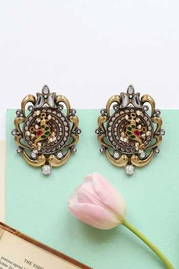 Sangeeta Boochra Bird Motif Dual-Plated Kundan Earrings 